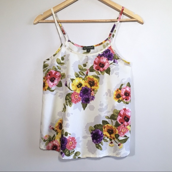 ASOS Floral Satin White Cami Tank Top QED London - Picture 2 of 5
